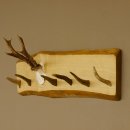 Geweih Garderobe mit 6 Haken aus Hirschspitzen auf Holzbrett Rehgeweih Wandgarderobe Unikat 27.8.99