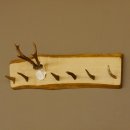 Geweih Garderobe mit 6 Haken aus Hirschspitzen auf Holzbrett Rehgeweih Wandgarderobe Unikat 27.8.99