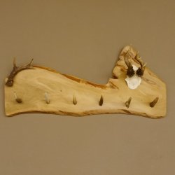 Geweih Garderobe mit 6 Haken aus Hirschspitzen auf Holzbrett Rehgeweih Rehstange Wandgarderobe Unikat 27.8.101