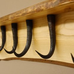 Garderobe mit 6 Gamshaken + Gamsgeweih auf Holzbrett Ablagefläche Wandgarderobe Geweih Unikat 27.8.108