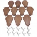 Trophäenschilder Reh 10 Stück Spitz AF 19x11 mit 1 Kieferfach Eiche braun + Montageklammer GTKv50.81/1KF-10+K