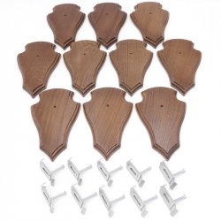 Trophäenschilder Reh 10 Stück Spitz AF 19x11 mit 1 Kieferfach Eiche braun + Montageklammer GTKv50.81/1KF-10+K