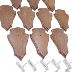 Trophäenschilder Reh 10 Stück Spitz AF 19x11 mit 1 Kieferfach Eiche braun + Montageklammer GTKv50.81/1KF-10+K