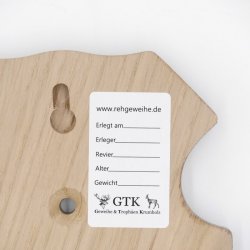 Trophäenschilder Reh 10 Stück Spitz AF 19x11 mit 1 Kieferfach Eiche braun + Montageklammer GTKv50.81/1KF-10+K