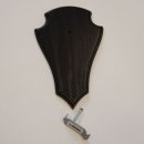 1 Stück Reh Trophäenschild AF 21 x 13 cm Spitz groß in Eiche dunkel mit 1 Kieferfach mit 1 Stück Gehörnklammer