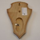 1 Stück Reh Trophäenschild AF 21 x 13 cm Spitz groß in Eiche dunkel mit 1 Kieferfach mit 1 Stück Gehörnklammer