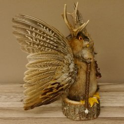 Wolpertinger Wolpi groß Bisam Präparat orange Augen mit Flügel Geweih Stock Laterne Höhe 38 cm Fabelwesen Gaudi Geschenk 86.14.13