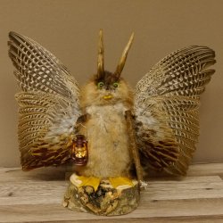 Wolpertinger Wolpi groß Bisam Präparat grüne Augen mit Flügel Geweih Stock Laterne Höhe 35 cm Fabelwesen Gaudi Geschenk 86.14.8