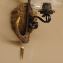 Wandlampe 1 flammig geschnitztes Schild mit Sika Stange Lampe Leuchte Lampenschirm