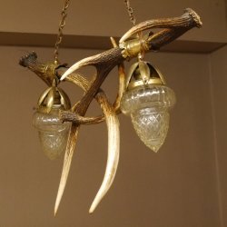 Lampe Deckenlampe Rothirschstangen Stangen Lampen Leuchte 2 - flammig Lampenschirm