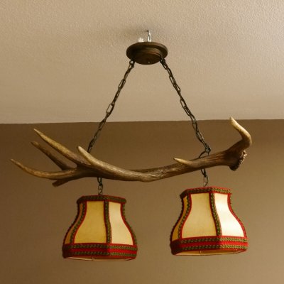Lampe Deckenlampe Rothirschstange Stangen Lampen Leuchte 2 - flammig Lampenschirm 92.2.13