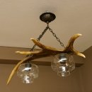 Lampe Deckenlampe Geweihlampe Elchstange Elch Stangen Lampen Leuchte 2 - flammig Lampenschirm