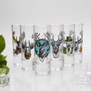 Schnapsgläser Set 6 Stk. mit Hirsch Design Bunt gemischt 2cl / 4cl