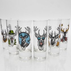Schnapsgläser Set 6 Stk. mit Hirsch Design Bunt gemischt 2cl / 4cl