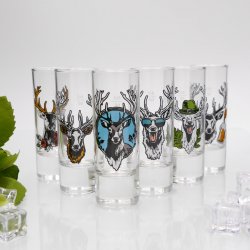 Schnapsgläser Set 6 Stk. mit Hirsch Design Bunt gemischt 2cl / 4cl