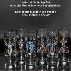 Schnapsgläser Set 6 Stk. mit Hirsch Design Bunt gemischt 2cl / 4cl