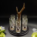 Schnapsanbieter mit 6 Stk. Gläser 2cl 4cl mit Hirsch Design auf Schild SCHWARZ mit Rehstange Geschenk 7 Varianten wählbar