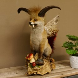Wolpertinger Wolpi Fuchs mit Hörner Flügel rotem Schwanz Punk Präparat Fabelwesen
