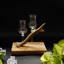 Schnapsanbieter 2 Steckgläser klein mit Stil Gläser rustikales Holz Rehstange Ständer Set Schnaps Geschenk Neu