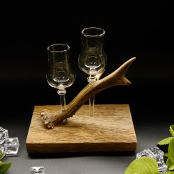 Schnapsanbieter 2 Steckgläser klein mit Stil Gläser rustikales Holz Rehstange Ständer Set Schnaps Geschenk Neu