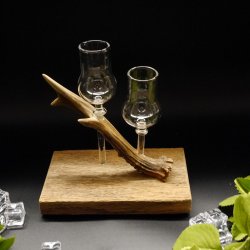 Schnapsanbieter 2 Steckgläser klein mit Stil Gläser rustikales Holz Rehstange Ständer Set Schnaps Geschenk Neu