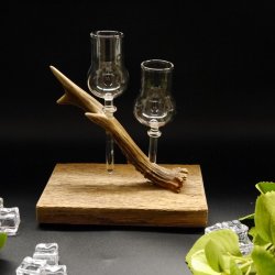 Schnapsanbieter 2 Steckgläser klein mit Stil Gläser rustikales Holz Rehstange Ständer Set Schnaps Geschenk Neu