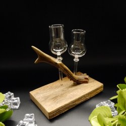 Schnapsanbieter 2 Steckgläser klein mit Stil Gläser rustikales Holz Rehstange Ständer Set Schnaps Geschenk Neu