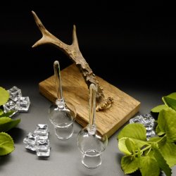 Schnapsanbieter 2 Steckgläser klein mit Stil Gläser rustikales Holz Rehstange Ständer Set Schnaps Geschenk Neu 27.60.8