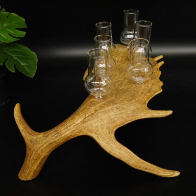 Schnapsanbieter 6 Gläser große mit Stiel auf Damhirschstange Ständer Steckglas Set Schnaps Geschenk Neu 27.60.3.37