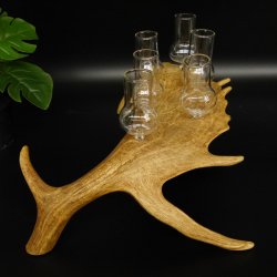 Schnapsanbieter 6 Gläser große mit Stiel auf Damhirschstange Ständer Steckglas Set Schnaps Geschenk Neu 27.60.3.37