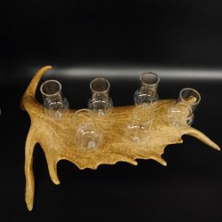 Schnapsanbieter 6 Gläser große mit Stiel auf Damhirschstange Ständer Steckglas Set Schnaps Geschenk Neu 27.60.3.37