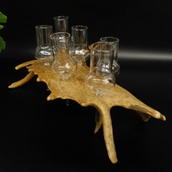 Schnapsanbieter 6 Gläser große mit Stiel auf Damhirschstange Ständer Steckglas Set Schnaps Geschenk Neu 27.60.3.37