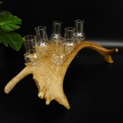Schnapsanbieter 6 Gläser große mit Stiel auf Damhirschstange Ständer Steckglas Set Schnaps Geschenk Neu 27.60.3.37
