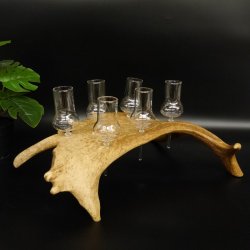 Schnapsanbieter 6 Gläser große mit Stiel auf Damhirschstange Ständer Steckglas Set Schnaps Geschenk Neu 27.60.3.37