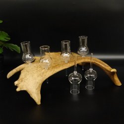 Schnapsanbieter 6 Gläser große mit Stiel auf Damhirschstange Ständer Steckglas Set Schnaps Geschenk Neu 27.60.3.37