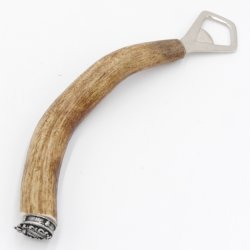 Flaschenöffner mit Hirsch Geweih Stange Hirschhorn Griff mit Endkappe Verzierung Bayern Wappen GL 22 cm 27.19.2.54