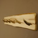 Geweih Garderobe mit 6 Haken aus Hirschspitzen auf Holzbrett kleine Wandgarderobe Unikat 27.8.111