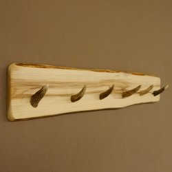Geweih Garderobe mit 6 Haken aus Hirschspitzen auf Holzbrett kleine Wandgarderobe Unikat 27.8.111