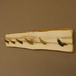Geweih Garderobe mit 6 Haken aus Hirschspitzen auf Holzbrett kleine Wandgarderobe Unikat 27.8.111