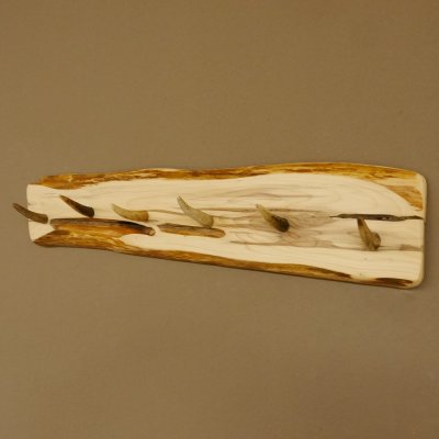 Geweih Garderobe mit 6 Haken aus Hirschspitzen auf Holzbrett kleine Wandgarderobe Unikat 27.8.112
