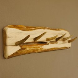 Geweih Garderobe mit 6 Haken aus Hirschspitzen auf Holzbrett kleine Wandgarderobe Unikat 27.8.112