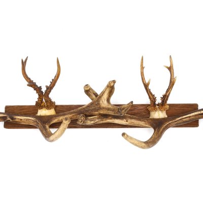 Geweih Garderobe auf Holzbrett 2x Rehgeweih 2x Rothirsch Stangen Wandgarderobe Unikat 27.8.114