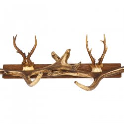 Geweih Garderobe auf Holzbrett 2x Rehgeweih 2x Rothirsch Stangen Wandgarderobe Unikat 27.8.114