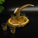 Schnaps Anbieter auf Akazieschild Schnapsbrett H17 cm Rothirsch Stange Griff mit 6 Stück Gläser bunt Jagdmotiv Tier Motiv