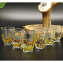 Schnaps Anbieter auf Akazieschild Schnapsbrett H17 cm Rothirsch Stange Griff mit 6 Stück Gläser bunt Jagdmotiv Tier Motiv 27.7.3.7