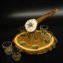 Schnaps Anbieter auf Akazieschild Schnapsbrett H17 cm Rothirsch Stange Griff mit 6 Stück Gläser bunt Jagdmotiv Tier Motiv 27.7.3.7