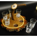 Schnaps Anbieter auf Akazieschild Schnapsbrett H17 cm Rothirsch Stange Griff mit 6 Stück Gläser weiß hoch Jagdmotiv Tier Motiv 27.7.3.8
