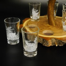 Schnaps Anbieter auf Akazieschild Schnapsbrett H17 cm Rothirsch Stange Griff mit 6 Stück Gläser weiß hoch Jagdmotiv Tier Motiv 27.7.3.8