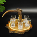 Schnaps Anbieter auf Akazieschild Schnapsbrett H17 cm Rothirsch Stange Griff mit 6 Stück Gläser weiß hoch Jagdmotiv Tier Motiv 27.7.3.8