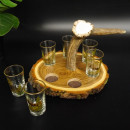 Schnaps Anbieter auf Akazieschild Schnapsbrett H16 cm Rothirsch Stange Griff mit 6 Stück Gläser bunt hoch Jagdmotiv Tier Motiv 27.7.3.11